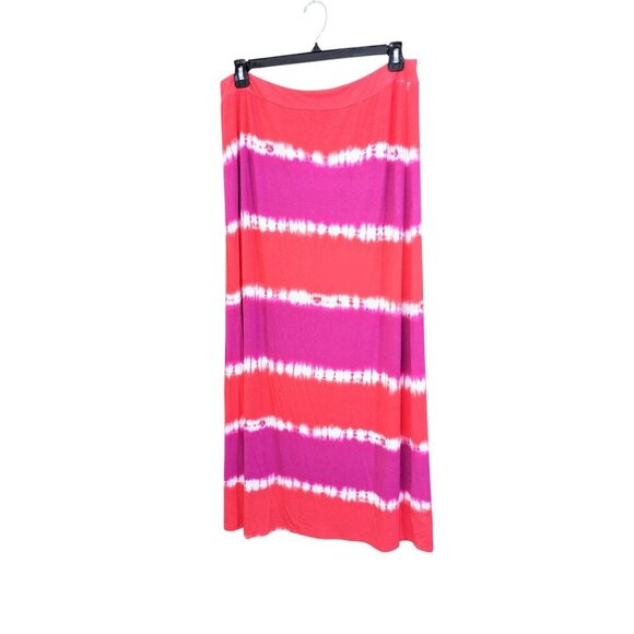 Womens Plus 1X Maxi Skirt Long Modest Tie Dye Pull On Stretch Orange Magenta - Picture 1 of 5